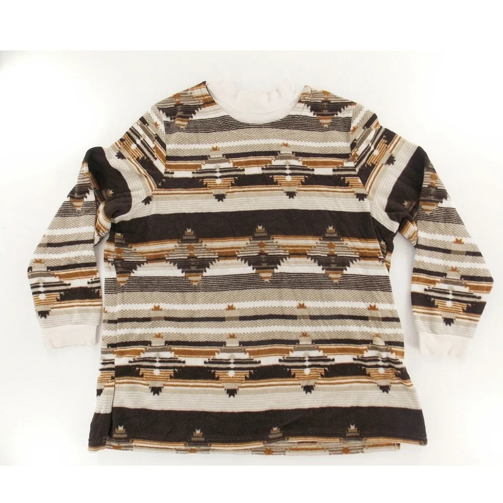 Blair Fleece Pullover Southwestern Aztec‎ Unisex XLG Brown